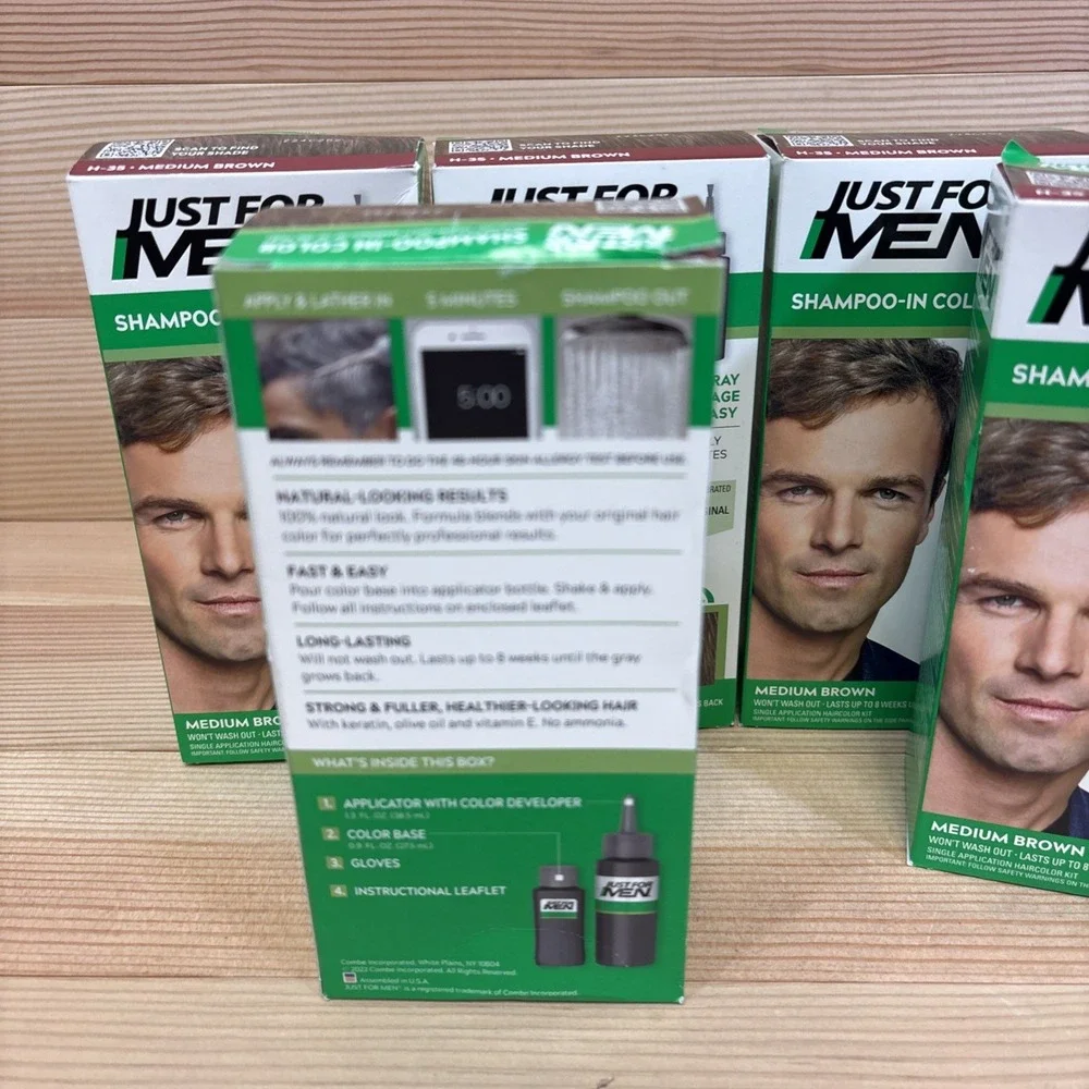 Just for Men H-35 MEDIUM BROWN Hair color Shampoo Lot Of 5